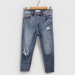 DAZE Women's Button Fly Distressed Jeans Blue Size 27 Medium Wash